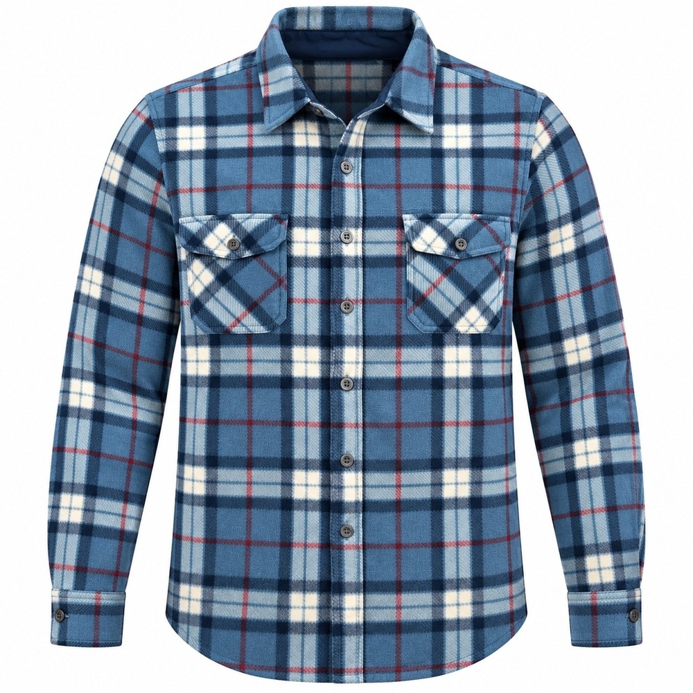 Freedom Foundry Mens Blue Plaid Fleece Shirt Jacket XXL Shacket workwear cabin